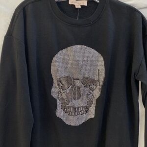 NWT Philosophy Black Lightweight Crewneck with Rhinestone Skull Size XS